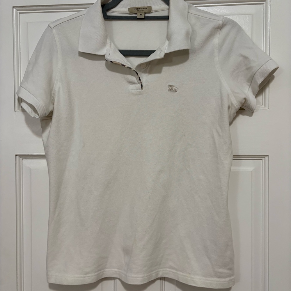 Burberry White Fitted Polo Button-Down — Women’s Medium